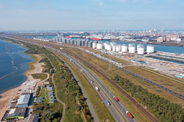 Aérien Industrie Dans Port Rotterdam Aux Pays Bas — Photo