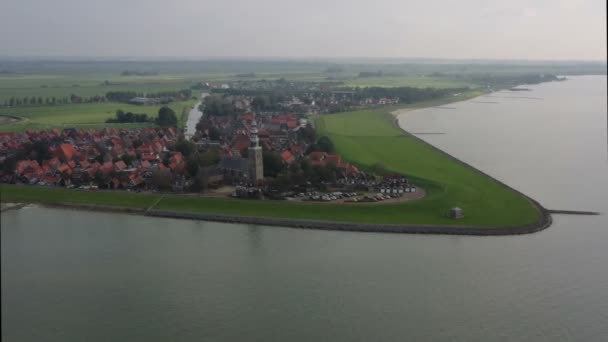 Luchtfoto Uit Historische Stad Hindeloopen Aan Het Ijsselmeer — Stockvideo