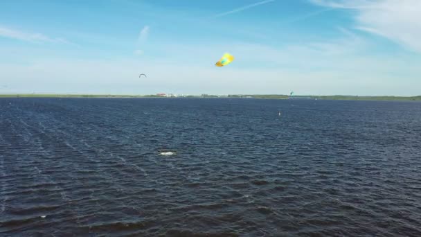 Aerial Kite Surf Lauwersmeer Frísia Países Baixos — Vídeo de Stock
