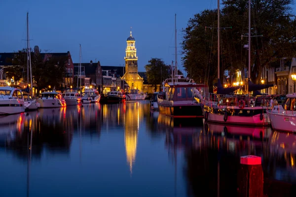 Vista Cidade Sobre Lemmer Histórico Frísia Países Baixos Pôr Sol — Fotografia de Stock
