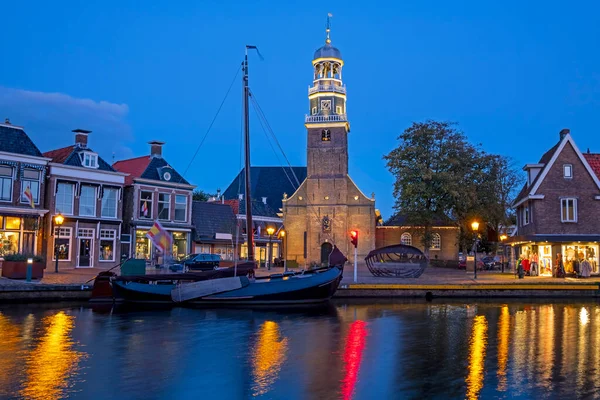 Vista Cidade Sobre Lemmer Histórico Frísia Países Baixos Pôr Sol — Fotografia de Stock