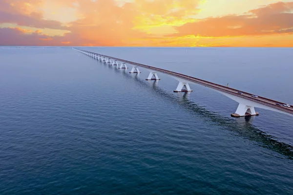 Luftaufnahme Der Längsten Brücke Der Niederlande Seeland Brücke Überspannt Die — Stockfoto