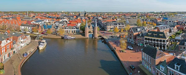 Letecké Panorama Historického Města Sneek Vodní Bránou Frísku Nizozemsko — Stock fotografie
