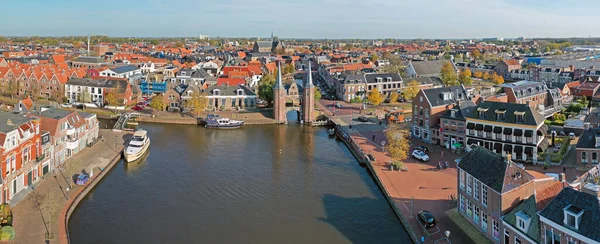 Panorama Aéreo Ciudad Histórica Sneek Con Puerta Agua Frisia Los — Foto de Stock