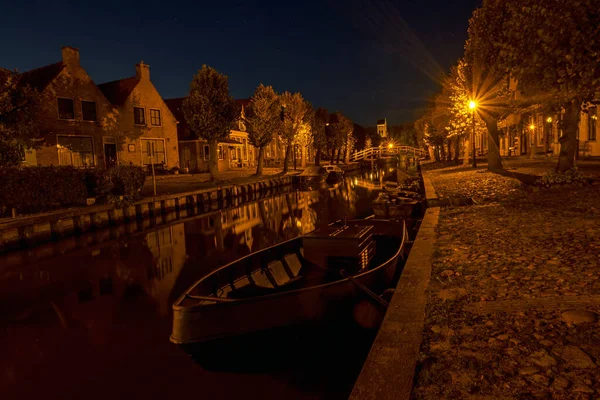 Historische Stad Sloten Friesland Nachts — Stockfoto