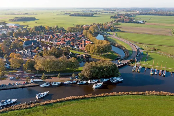 Vzduch Historické Vesnice Sloten Frísku Nizozemsko Podzim — Stock fotografie