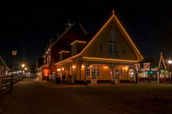 Oude Traditionele Nederlandse Houten Huizen Friesland Nachts Kersttijd — Stockfoto