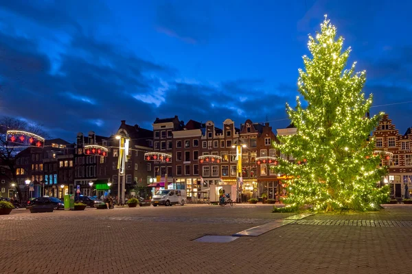 Christmas Amsterdam Nieuwmarkt Amsterdam Sunset — Stockfoto