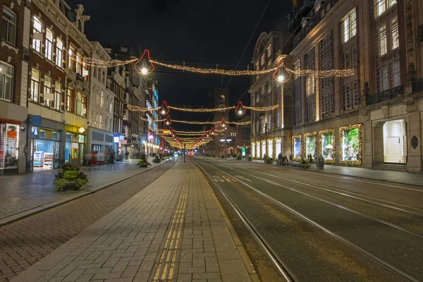 Christmas Damrak Amsterdam Netherlands Night — Stock Photo, Image