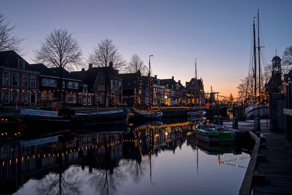 Historische Stadt Dokkum Der Weihnachtszeit Den Niederlanden Bei Sonnenuntergang — Stockfoto