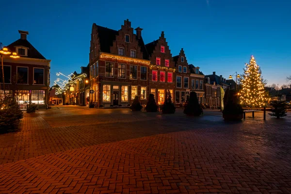 Historical City Dokkum Christmas Time Netherlands Sunset — Stock Photo, Image