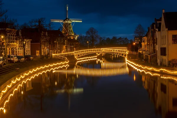Pueblo Histórico Dokkum Navidad Los Países Bajos Por Noche — Foto de Stock