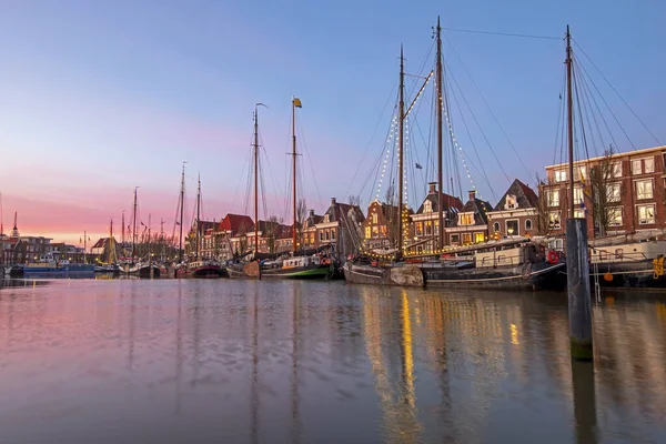 Harbor Från Harlingen Friesland Nederländerna Vid Solnedgången — Stockfoto