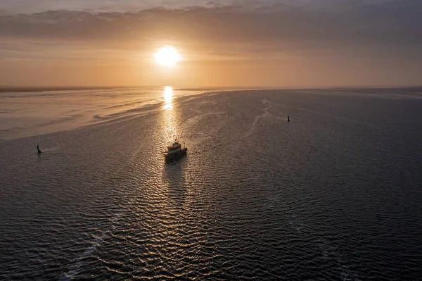 Hollanda Friesland Daki Wadden Denizi Nde Güzel Bir Günbatımından Kalma — Stok fotoğraf