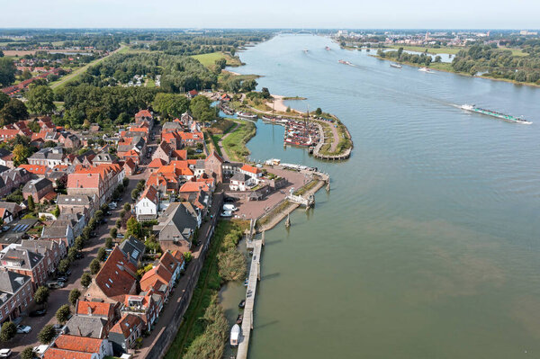 Aerial from the city Woudrichem at the river Merwede in the Netherlands