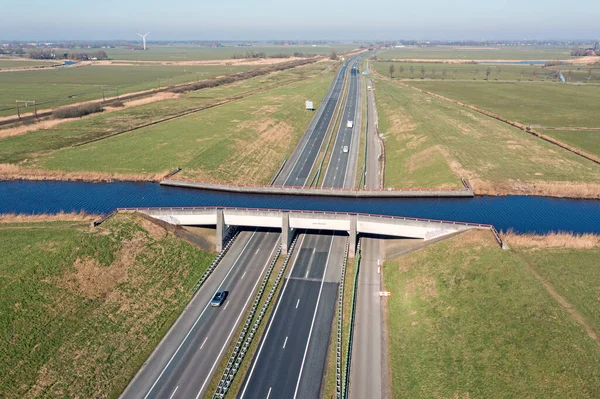 Hollanda Friesland Daki Leppa Aquaduct Tan Havadan — Stok fotoğraf