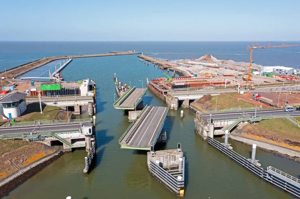 Aerial Rotating Bridge Afsluitdijk Netherlands — Stock Photo, Image