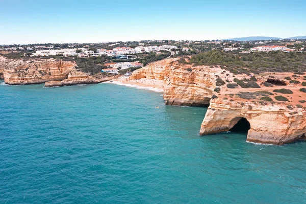 Aerial Rocky South Coast Benagil Algarve Portugal — Foto de Stock