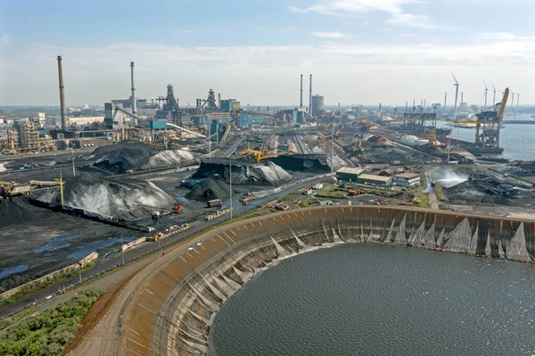 Aerial Heavy Industry Ijmuiden Ath North Sea Canal Netherlands — Stock Photo, Image