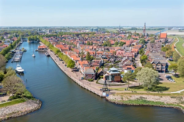 Hollanda Daki Ijsselmeer Deki Medemblik Şehrinden Havadan — Stok fotoğraf