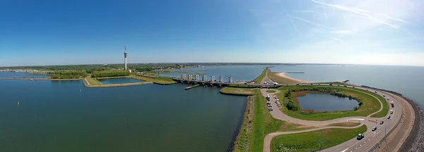 Aerial Panorama Houtrib Sluices Lelystad Netherlands — Stock Photo, Image