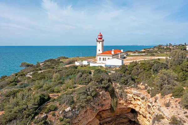 Aerial Lighthouse Farol Alfanzina Cliff Algarve Portugal — Stock Photo, Image