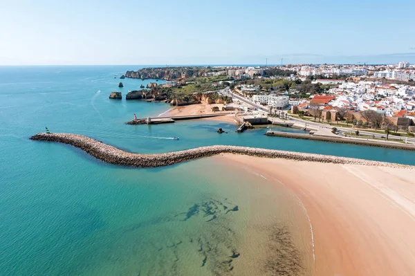 Luftaufnahme Vom Hafen Und Der Stadt Lagos Der Algarve Portugal — Stockfoto