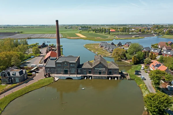 Aerial Dari Stasiun Pompa Uap Vier Noorder Koggen Wervershoof Belanda — Stok Foto