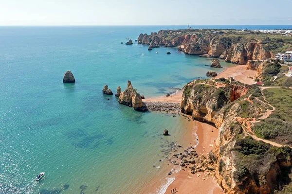 Luchtfoto Van Natuurlijke Rotsen Buurt Van Lagos Algarve Portugal — Stockfoto