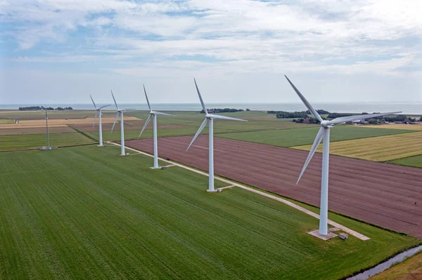 Vue Aérienne Des Éoliennes Campagne Ijsselmeer Aux Pays Bas — Photo