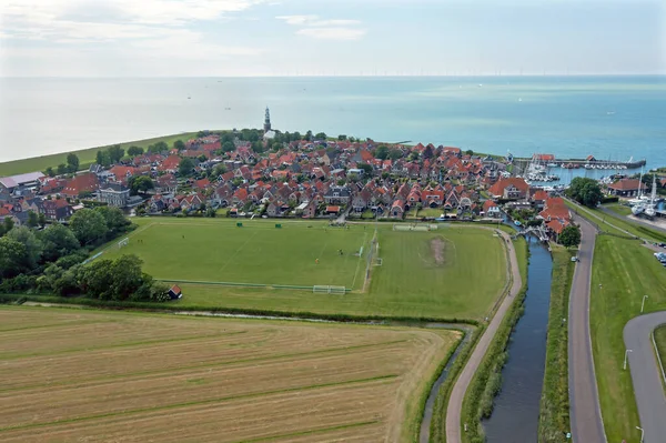 Luchtfoto Uit Het Traditionele Dorp Hindeloopen Aan Het Ijsselmeer Friesland — Stockfoto