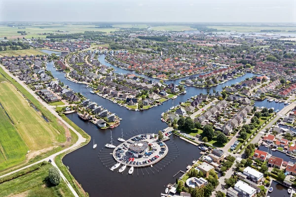 Hollanda Friesland Daki Tekneli Evlerden Havadan Çekilen Görüntüler — Stok fotoğraf