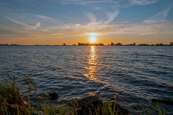 Sonnenuntergang Tjeukemeer Den Niederlanden — Stockfoto