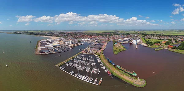 Flygfoto Panorama Från Staden Och Hamnen Från Lemmer Friesland Nederländerna — Stockfoto