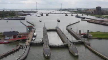 Hollanda, Amsterdam 'daki Oranje Sluices' dan havadan.