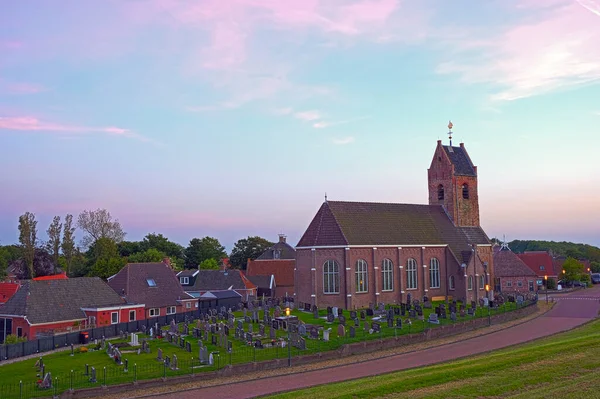 Aldeia Tradicional Wierum Mar Wadden Pôr Sol Frísia Países Baixos — Fotografia de Stock