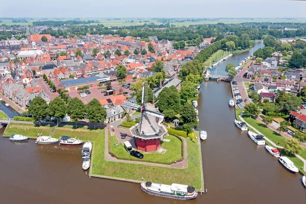 Hollanda Friesland Daki Tarihi Şehir Dokkum Dan Havadan — Stok fotoğraf