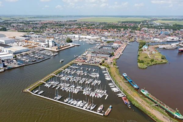 Aerial City Harbor Lemmer Friesland Netherlands — Stockfoto
