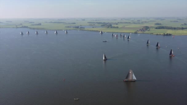 Aerial Skutsjessilen Lake Fluessen Friesland Netherlands — 图库视频影像