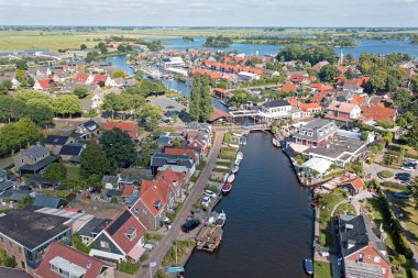 Aerial from the old city Terherner at the Sneekermeer in Friesland the Netherlands clipart