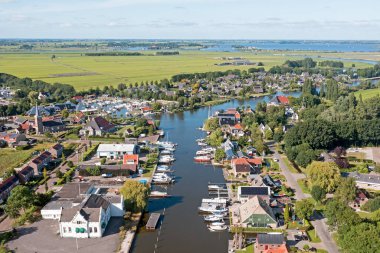 Aerial from the little village Uitwellingerga in Friesland the Netherlands