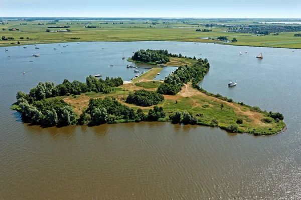 Aerial Little Island Heegermeer Friesland Netherlands — ストック写真