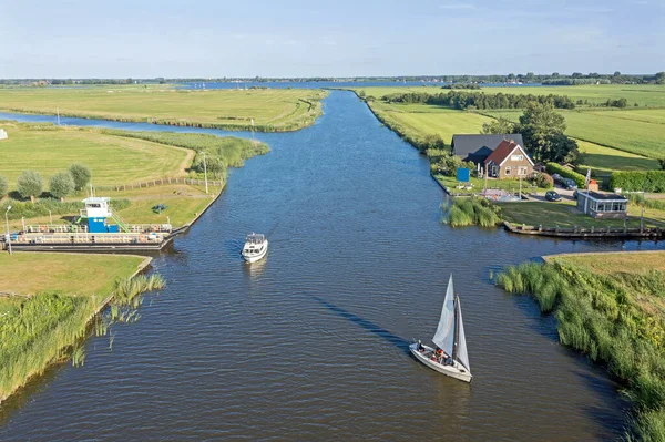 Aerial Langwarder Ferry Friesland Netherlands Sailing Countryside — стоковое фото