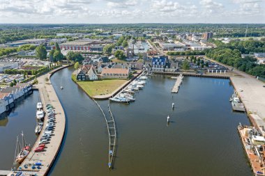Aerial from the historical city Huizen in the Netherlands