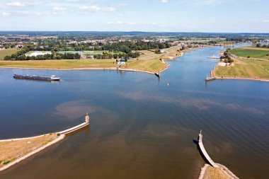 Aerial from the crossing from the rivers Neder Rine and river Lek at Wijk bij Duurstede in the Netherlands