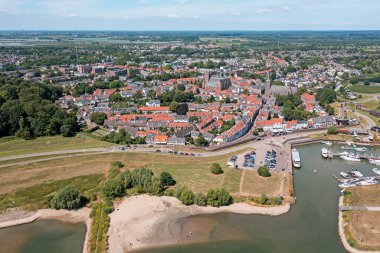 Aerial from the medieval town Wijk bij Duurstede  at the river Lek in the Netherlands