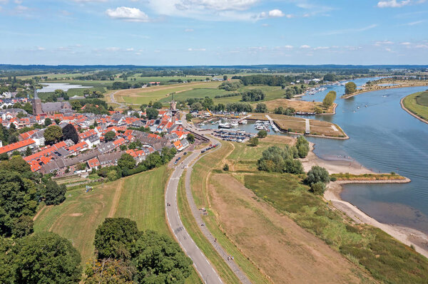 Aerial from the medieval town Wijk bij Duurstede  at the river Lek in the Netherlands