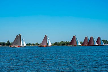 Traditional Frisian wooden sailing ships in a yearly competition in the Netherlands