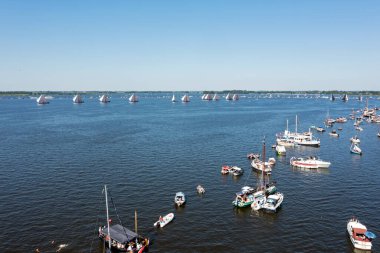 Aerial from skutsjesilen on the Sneekermeer in Friesland in the Netherlands
