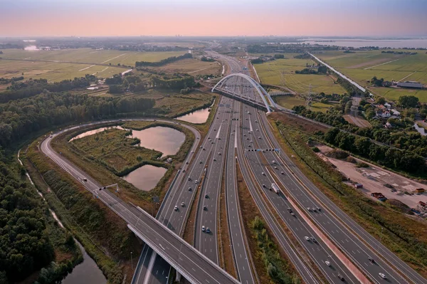 Luchtfoto Vanaf Knooppunt Muiderberg Met Nederland Bij Zonsondergang — Stockfoto